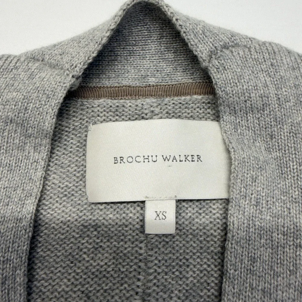Brochu Walker Looker Layered Sweater XS Gray Cashmere Cotton V Neck 3/4 Sleeve